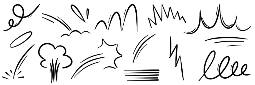 illustration: movement lines sketch hand drawn set isolated on white or transparent png
