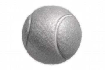 Silver tennis ball spinning on transparent background, representing sleek athletic equipment with minimalist visual appeal