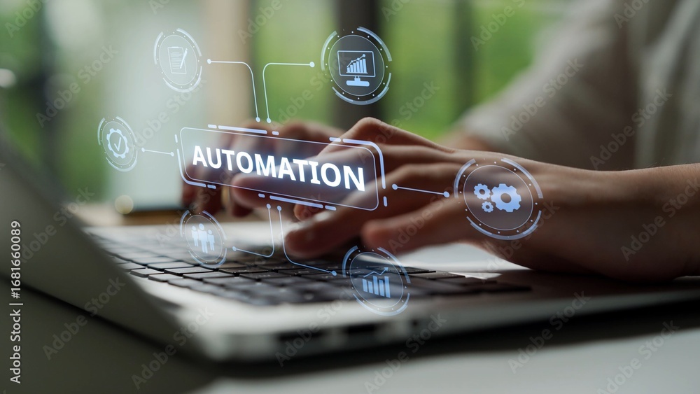 Poster modern automation drives workflow efficiency by connecting systems, people, and data. with intellige