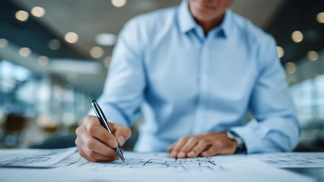 Expert drafter meticulously crafting architectural layouts with ink, showcasing detailed floor plans and elevations.