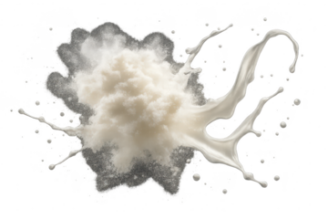 Milk splash explosion isolated on transparent background, liquid dairy product