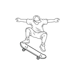 skateboard trick line art – dynamic ollie pose in black and white.