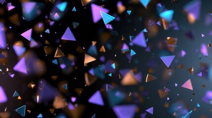 Vibrant geometric shapes float and glow, creating a dynamic abstract background for modern design.