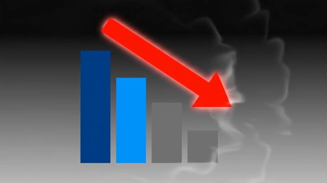 Economic Downturn: Declining Bar Graph - A 3D animated bar graph shows a sharp decline, symbolized by a large red arrow pointing downwards.