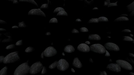 dunkler Hintergrund, runde schwarze steinerne Elemente