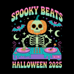 Psychedelic Skeleton DJ Halloween T-Shirt Design