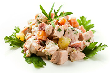 portion of gourmet tuna salad, isolated on white background