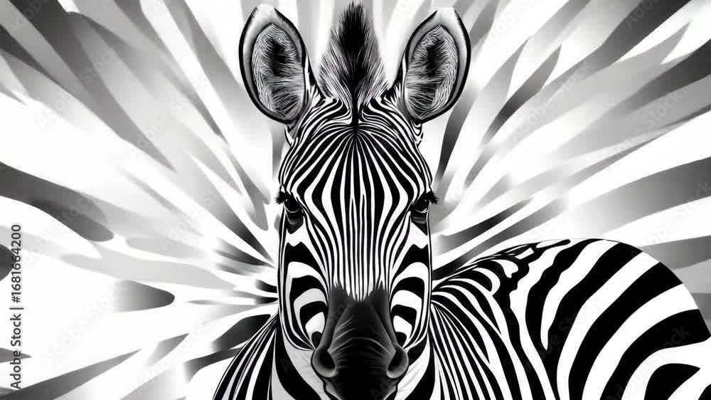 Poster monochrome abstract zebra portrait video with dynamic background animation effect