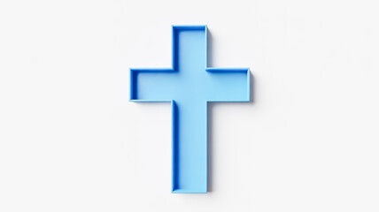 Obraz premium Pastel Blue Christian Cross Symbol Against a Clean White Background Symbolizing Faith Hope and Religion