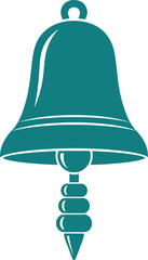 Vector graphic of a bell illustration in teal on white background