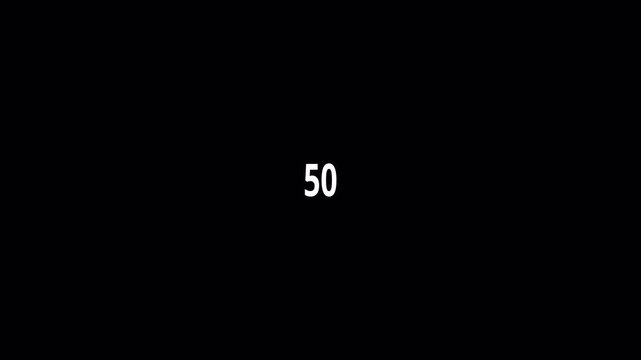 Number counter animation 0 to 50 with alpha channel, Animated counting Numbers of fifty from 0 to 50 with transparent background in 4k.