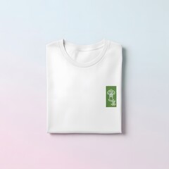 White tshirt with small green mushroom logo on white