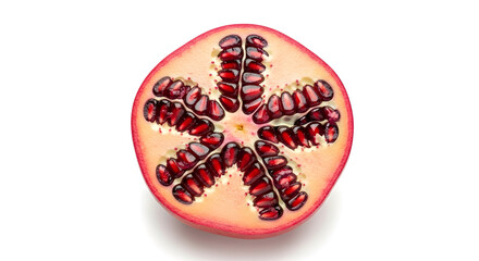 Cross-Section Pomegranate: Juicy Red Seeds, White Background