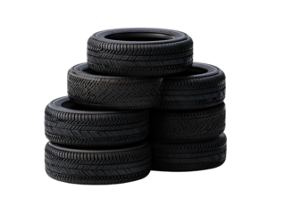 Stack of miniature toy car tires isolated on transparent background