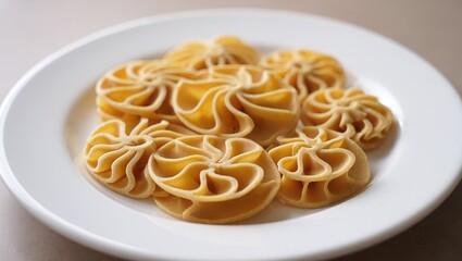 Exquisite Rotelle Pasta on a White Plate Showcasing Italian Culinary Tradition and Artistic Food Presentation for Creative Cooking and Delicious Meal Ideas