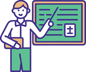 Teacher presenting information on a whiteboard with a pointer