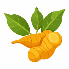 Vibrant turmeric roots with fresh green leaves, showcasing natural spice and healthy ingredient for culinary and wellness uses