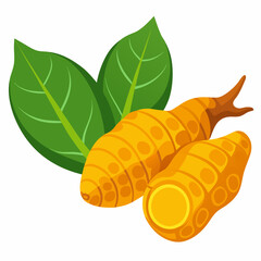 Vibrant turmeric roots and fresh green leaves symbolize natural health benefits and culinary inspiration for healthy living and wellness promotion