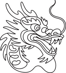 Obraz premium Continuous line art Chinese dragon head abstract Lunar New Year minimal outline vector illustration