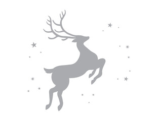 Red Christmas reindeer jumping silhouette vector on a white background