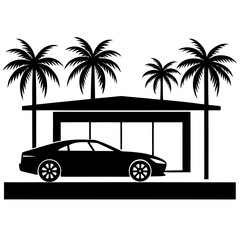 luxury car palm trees on the beach vector illustration on white background
