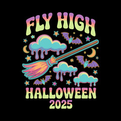 Psychedelic Witch Broom Halloween T-Shirt Design