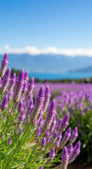 Fototapeta premium Vibrant purple flowers under clear blue sky