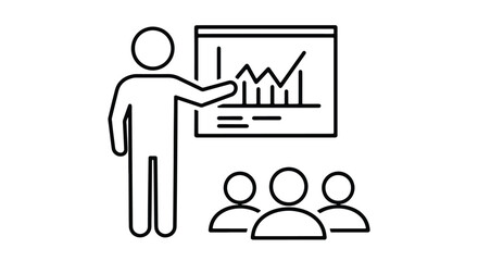 Business training presentation meeting with speaker and audience icons in outline style