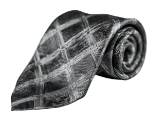 Textured geometric pattern silk tie rolled up isolated on transparent background