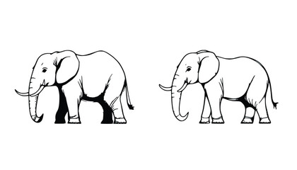 Fototapeta premium Minimal line drawing of two elephants side by side, simple wildlife outline sketch illustration design