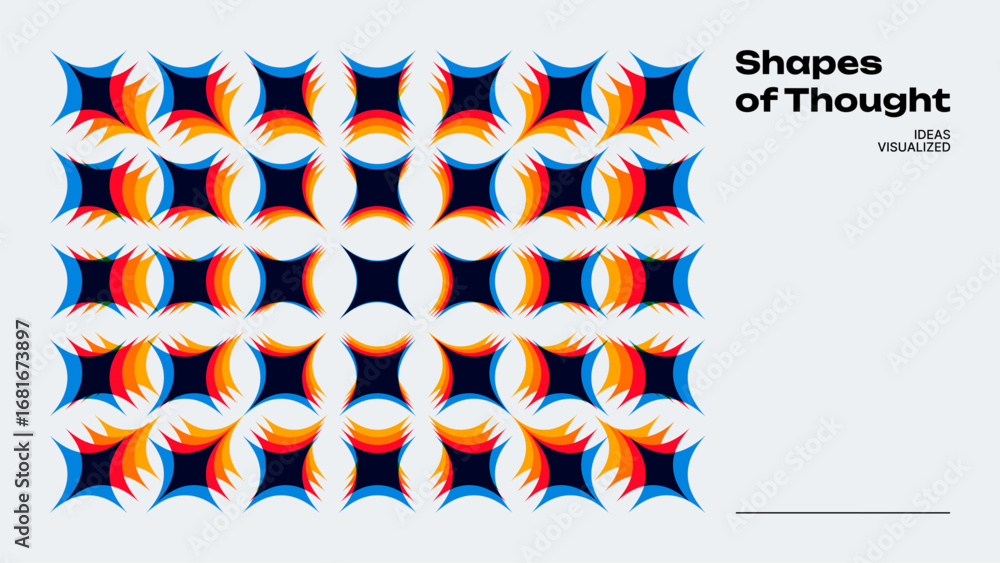 Aufkleber abstract pattern of colorful symmetrical stars on white with graphic text. concept of geometric art 