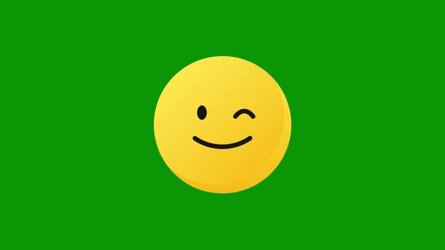 Playful yellow smiley face winks on vibrant green background, conveying fun and lightheartedness.