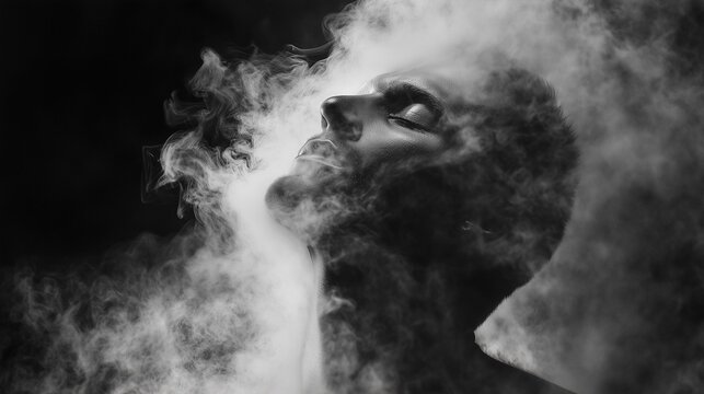 Abstract Monochrome Portrat of a Man Emerging from Soke