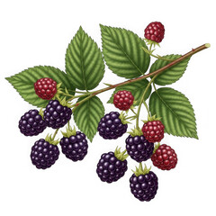 Ripe blackberries on a vine isolated on transparent background transparent background