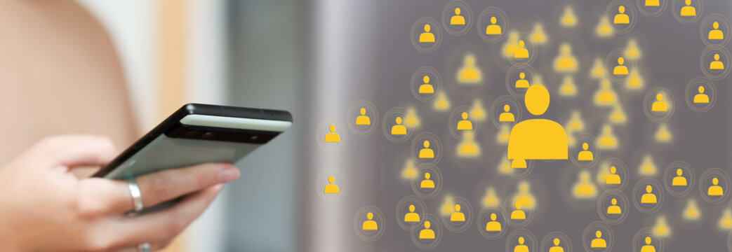 digital workforce abstract design. human resources technology banner. team collaboration conceptual art. hand holding a phone and looking for a candidate for a vacancy. hr concept