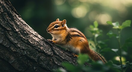 Chipmunk on a Tree Branch.
