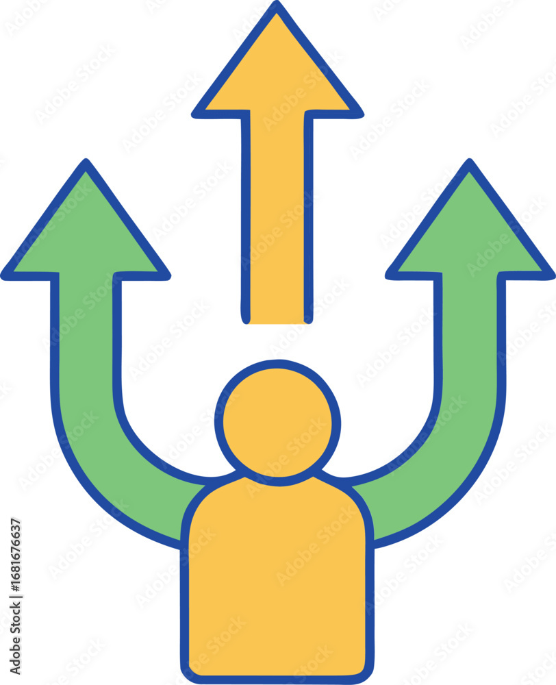 Aufkleber person with three arrows pointing upward representing choices and direction