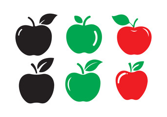 Black green and red apple icon set. apple line art silhouette vector, apple fruit icon art set. vector illustration eps10.