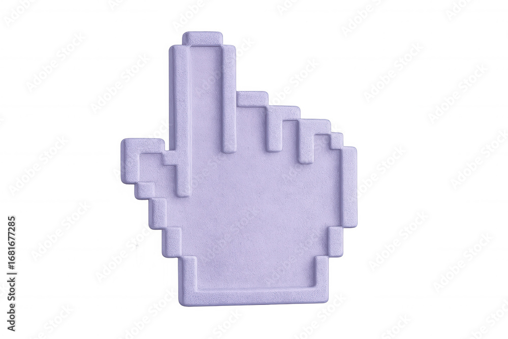 Poster 3d rendering of a pixelated hand cursor pointing, isolated on transparent background, ideal for digi