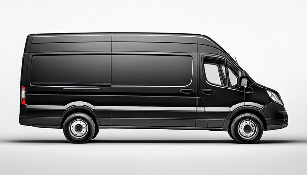 black delivery van side view or truck with copy space or mock up space isolated on white background generative ai