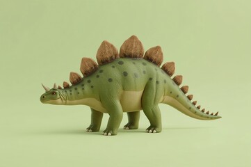 Fototapeta premium Stegosaurus model, green background, studio shot, kids' book illustration