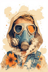 man in gas mask on dark background