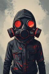 man wearing gas mask