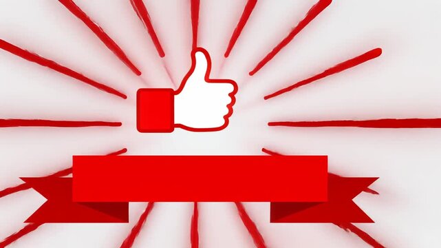 Dynamic Thumbs Up Animation with Red Rays and Ribbon - Social Media Engagement