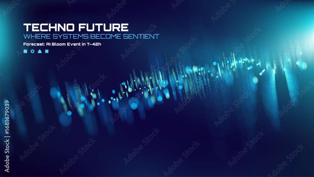 Aufkleber digital wave of data flow with glowing particles on dark blue background. abstract technology or sci