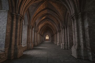 Ultra Detailed Medieval Church Corridor with Gothic Arches