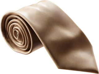 Elegant tan silk tie with subtle pattern isolated on transparent background