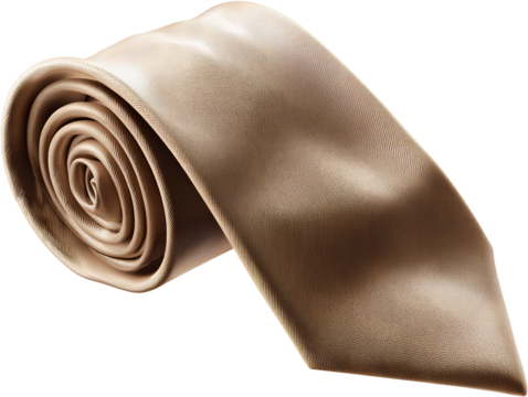 Elegant tan silk tie with subtle pattern isolated on transparent background