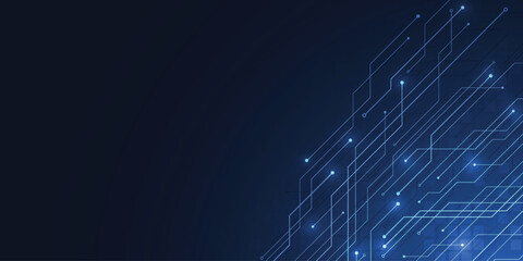 Abstract blue circuitry digital art with dark space and glowing lines  background
