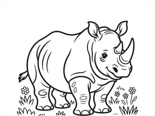 Cute Rhino with Flowers Line Drawing: Wildlife, Animal, Nature, Drawing, Floral, Rhino, Sketch, Wildlife Art, Fun, Decorative